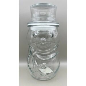 Vtg Libbey‎ Clear Glass Snowman Jar with Top Hat Lid Holiday Storage 75303 1638